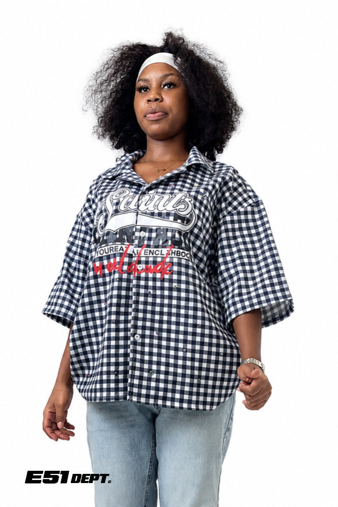 Gingham Graphic Oversized Shirt