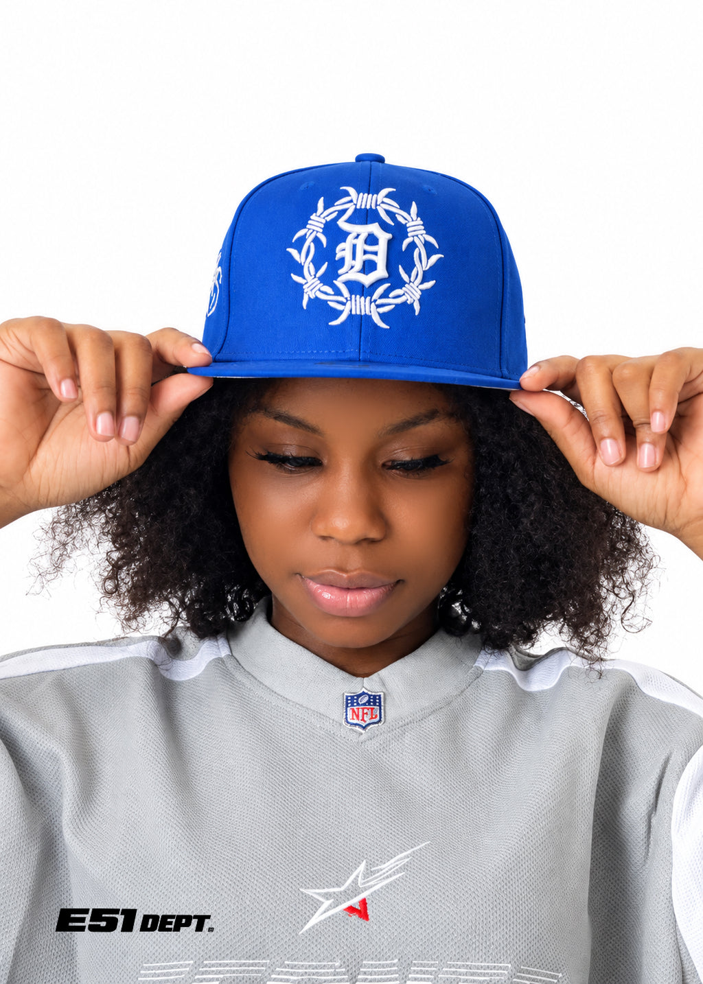 Blue 59FIFTY Fitted Cap – Barbed-Wire “D” Edition