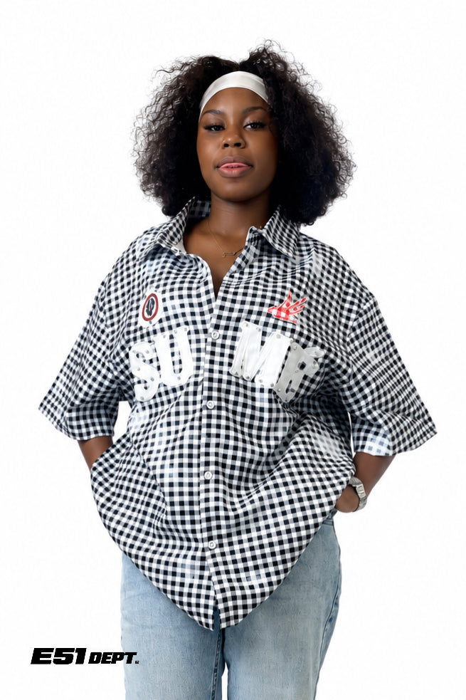 Gingham Graphic Oversized Shirt