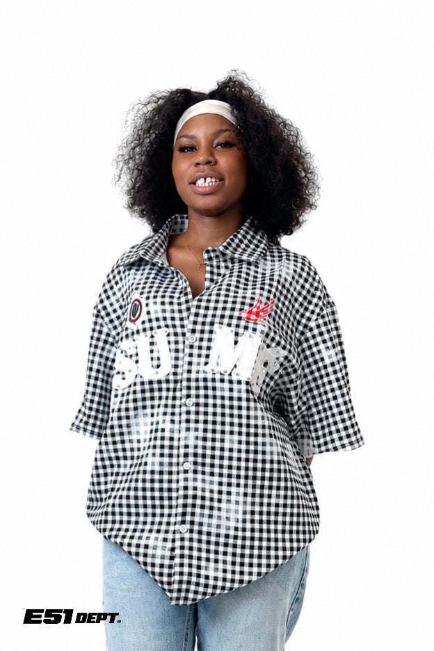 Gingham Graphic Oversized Shirt