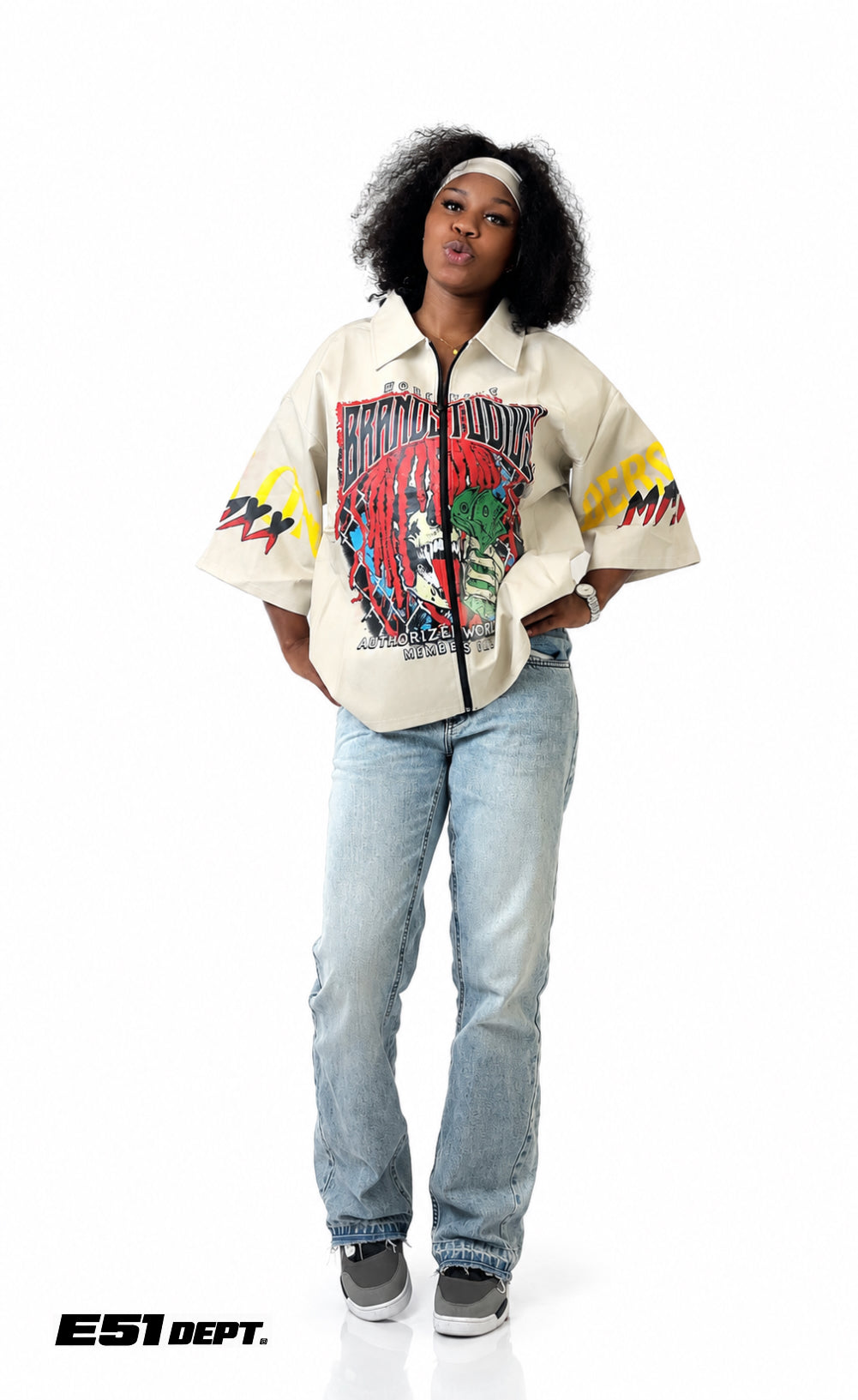 Heavyweight Leather Zip Shirt (Grey-beige)